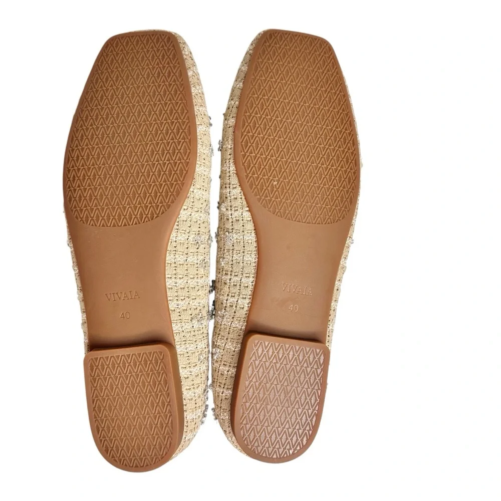 NEW Vivaia Square-Toe V-Cut Flats (Margot 2.0) Ballet Natural Linen SZ 9 - Picture 10 of 14